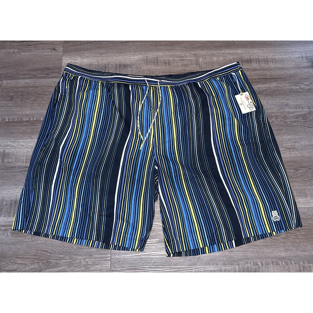 NEW Psycho Bunny Men's Size 5XLT Navy Striped Adkins Swim Shorts Trunks TALL